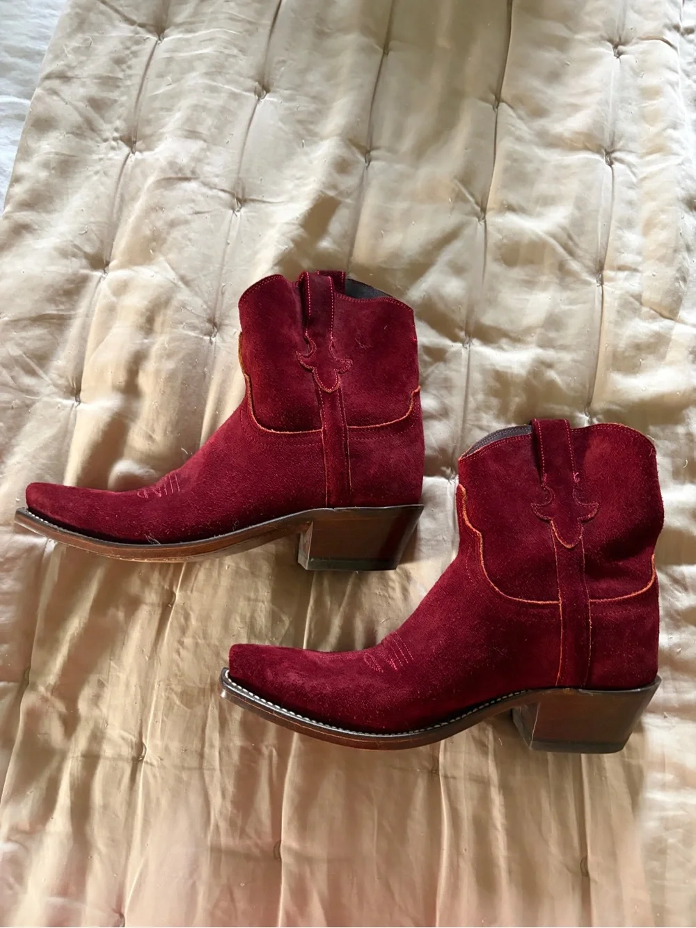 Lucchese Elena Wine Suede Western Ankle Boots